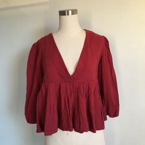 Free People Cropped 3/4 Sleeve V Neck Top